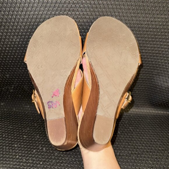 Vionic Libbie Brown Leather Criss Cross Wedge Sandals Shoes Women's Size 8 - Picture 7 of 9